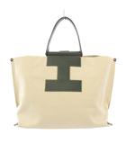 イアクッチ IACUCCI SORBETTO ソルベット ハンドバッグ キャンバス レザー 切替 バイカラー ライトベージュ 緑 グリーン /BB