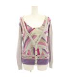 マイケルマイケルコース Michael michael kors アンサンブルニット カーディガン 長袖 リバーシブル ノースリーブ カットソー 4 グレー ピンク 紫 パープル 総柄 幾何学模様 /HN