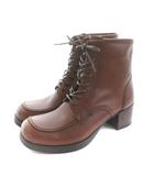 あしながおじさん レースアップブーツ ショートブーツ スクエアトゥ サイドジップ レザー 25cm 茶 ブラウン 0701021 /KU