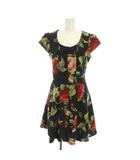リナシメント RINASCIMENTO ワンピース ひざ丈 半袖 花柄 S 黒 赤 緑 /YM