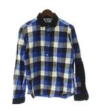ソフネット SOPHNET. シャツ M 青 黒 チェック柄 長袖 エルボーパッチ /NS