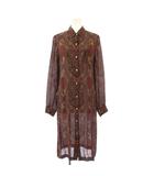ラルフローレン RALPH LAUREN シャツワンピース ミモレ ロング 長袖 レギュラーカラー シアー シースルー ペイズリー柄 シルク 9 ボルドー /BB