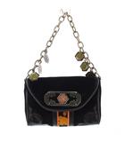 レオナール LEONARD ハンドバッグ ワンハンドル チェーン ベロア レザー 切替 黒 ブラック /BB