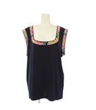 レオナール LEONARD PARIS ノースリーブカットソー タンクトップ 花柄切替 44 紺 /KH