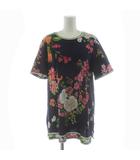 レオナール LEONARD FASHION Tシャツ カットソー チュニック 半袖 花柄 プリント M 紺 ネイビー マルチカラー 0339110 /KU