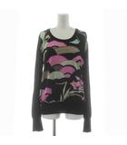 レオナール LEONARD PARIS ニット カットソー 長袖 切替 シルク 花柄 ウール 46 黒 ブラック /KU