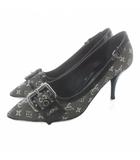 ルイヴィトン LOUIS VUITTON MIMOSA PUMP モノグラム パンプス ポインテッドトゥ キャンバス ベルト 35.5M 黒 ブラック /KU