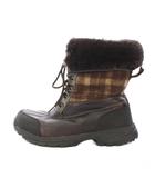 アグ オーストラリア UGG australia トレッキングブーツ ショートブーツ レースアップ チェック柄 レザー 切替 US8 26cm 茶 ブラウン /BB