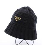 プラダ PRADA ウールバケットハット バケハ ニット 帽子 トライアングルロゴ ワンポイント S 黒 ブラック 1HC338 /BB ■OH