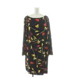 エミリオプッチ EMILIO PUCCI ワンピース ひざ丈 長袖 シルク 絹 I46 黒 ブラック 赤 レッド 黄 イエロー 75RL60 /AN71