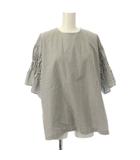 シャツ ブラウス F グレー 白 ストライプ柄 半袖 フレアスリーブ /JP