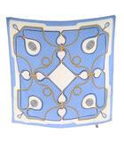 カルティエ Cartier スカーフ 総柄 シルク 絹 水色 ライトブルー 白 ホワイト /AN49 ■OH