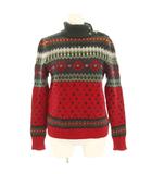 ラルフローレン RALPH LAUREN 子供服 ニット セーター 150 80 赤 レッド グレー 総柄 ウール混 長袖 タートルネック /HN