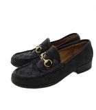 グッチ GUCCI ホースビットローファー モカシン GGキャンバス 36C 黒 /KH