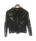 ビューティフルピープル beautiful people Barbour ダブルライダースジャケット レザージャケット ジップアップ 総柄 プリント 羊革 男の子 140cm 黒 ブラック 1120102005 /KU