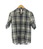 アタッチメント ATTACHMENT シャツ 麻 リネン 1 青 グレー チェック柄 ロールアップスリーブ フラップポケット /JP