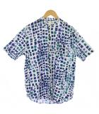 ソウソウ SOU SOU シャツ 半袖 バンドカラー 総柄 L 青 /BM