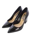 セルジオロッシ Sergio rossi パンプス ポインテッドトゥ チャンキーヒール エナメル ワンカラー 34.5 黒 ブラック /BB