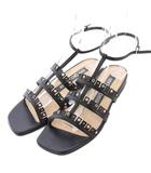 セルジオロッシ Sergio rossi Tストラップサンダル スクエアトゥ ローヒール レザー ワンカラー 35 黒 ブラック /BB