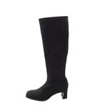 銀座かねまつ GINZA Kanematsu ロングブーツ スクエアトゥ チャンキーヒール ローヒール スエード ワンカラー 24.5cm 黒 ブラック /BB