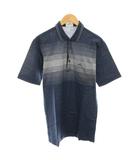 ダンヒル dunhill スポーツ SPORT ポロシャツ 半袖 ボーダー柄 スクエアドット柄 ヴィンテージ 麻 リネン混 L 紺 ネイビー 白 ホワイト /YT