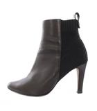 ランバン LANVIN ショートブーツ アーモンドトゥ ハイヒール レザー ニット 切替 ワンカラー 24.5cm 黒 ブラック /BB