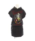 ヒステリックグラマー HYSTERIC GLAMOUR ワンピース ミニ丈 フレンチスリーブ スウェット フード スタッズ プリント ストレッチ F 黒 ブラック /BB