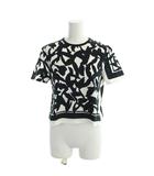 カットソー S 黒 ブラック 白 ホワイト 総柄 半袖 ラウンドネック /AP