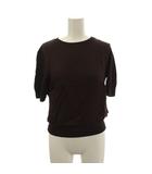 シャツ ブラウス 絹 シルク S 茶 半袖 ラウンドネック 裾リブ /JP