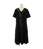 ポールスミス PAUL SMITH 18AW ニット ワンピース 半袖 ミモレ丈 Vネック 花柄刺繍 シルク カシミヤ M 黒 /BM