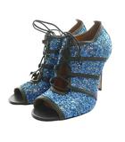 エンポリオアルマーニ EMPORIO ARMANI ラメ入りレースアップハイヒールサンダル パンプス 38 青 ブルー /SS ■OS