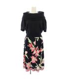 レオナール LEONARD FASHION ニット切替ワンピース 半袖 ひざ丈 オフタートルネック 38 黒 0187794 /KH