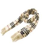 バーバリーブラックレーベル BURBERRY BLACK LABEL マフラー フリンジ カシミヤ ボーダー柄 ロゴ 刺繍 アイボリー /BB