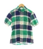 ブラックレーベルクレストブリッジ BLACK LABEL CRESTBRIDGE 半袖 シャツ チェック柄 ボタンダウン 2 ネイビー 緑 51M38-391-73 /☆G