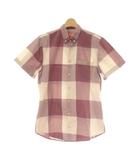 ヒューゴボス HUGO BOSS シャツ XS ピンク アイボリー チェック柄 半袖 ボタンダウンカラー /AU
