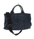 プラダ PRADA カナパM デニム ハンドバッグ トートバッグ ショルダーバッグ 2WAY ネイビー /KH ■OH ●D
