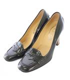 トッズ TOD'S パンプス ラウンドトゥ チャンキーヒール エナメル 36.5 黒 ブラック /BB