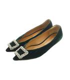 ピッピシック PIPPICHIC ANNA V JEWERLY パンプス ポインテッドトゥ ローヒール ベロア ビジューバックル 37.5 24.5cm ダークグリーン /MI