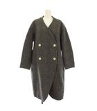 ルシェルブルー LE CIEL BLEU ノーカラーコート アウター ロング丈 ダブル ウール グレンチェック 36 グレー /BB