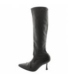 マノロブラニク MANOLO BLAHNIK ショートブーツ ポインテッドトゥ ヒール レザー 35 黒 ブラック /AN34