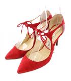 ジミーチュウ JIMMY CHOO ストラップパンプス ポインテッドトゥ ハイヒール ワンカラー スエード レザー 切替 35 赤 レッド /BB