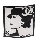シャネル CHANEL ココマーク マドモアゼル スカーフ ロゴ シルク 絹 黒 ブラック 白 ホワイト /AN34 ■OH