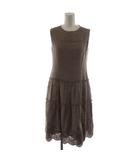 フォクシー FOXEY ワンピース ひざ丈 ノースリーブ レース 麻 リネン 38 ベージュ /AN48