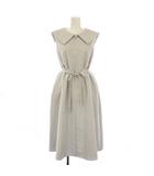 ルネ Rene 24SS フレアワンピース ミモレ ロング ノースリーブ レギュラーカラー ハーフジップ バイカラー ストライプ柄 34 グレー 白 ホワイト /BB