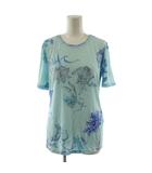 レオナール LEONARD カットソー 絹 シルク 42 水色 ライトブルー 花柄 天使柄 半袖 ラウンドネック /AN50