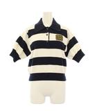 ミュウミュウ miumiu ニットポロシャツ ボーダー ロゴ 半袖 36 紺 白 MML889 S000 14M2 /KH