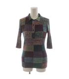 プラダ PRADA ニットポロシャツ 絹 シルク混 38 マルチカラー パッチワーク柄 リブニット 七分袖 P24C1P S202 1W95 /AN45