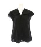 イエナ IENA ティアードギャザーノースリーブブラウス シャツ 黒 ブラック フリルVネック 半袖 ストライプ プルオーバー 22051900561020 /HN