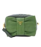 プラダ PRADA ショルダーバッグ リボン レザー ロゴ バイカラー 緑 グリーン /BB ■OH