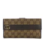 グッチ GUCCI 長財布 二つ折り 小銭入れ GG柄 キャンバス レザー 茶 ブラウン 245758 /YT ■OH